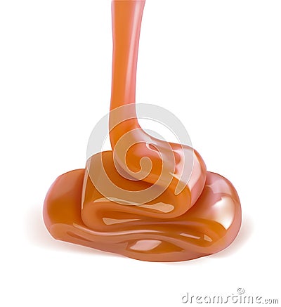 Melted caramel. Caramel sauce drip. Cartoon Illustration